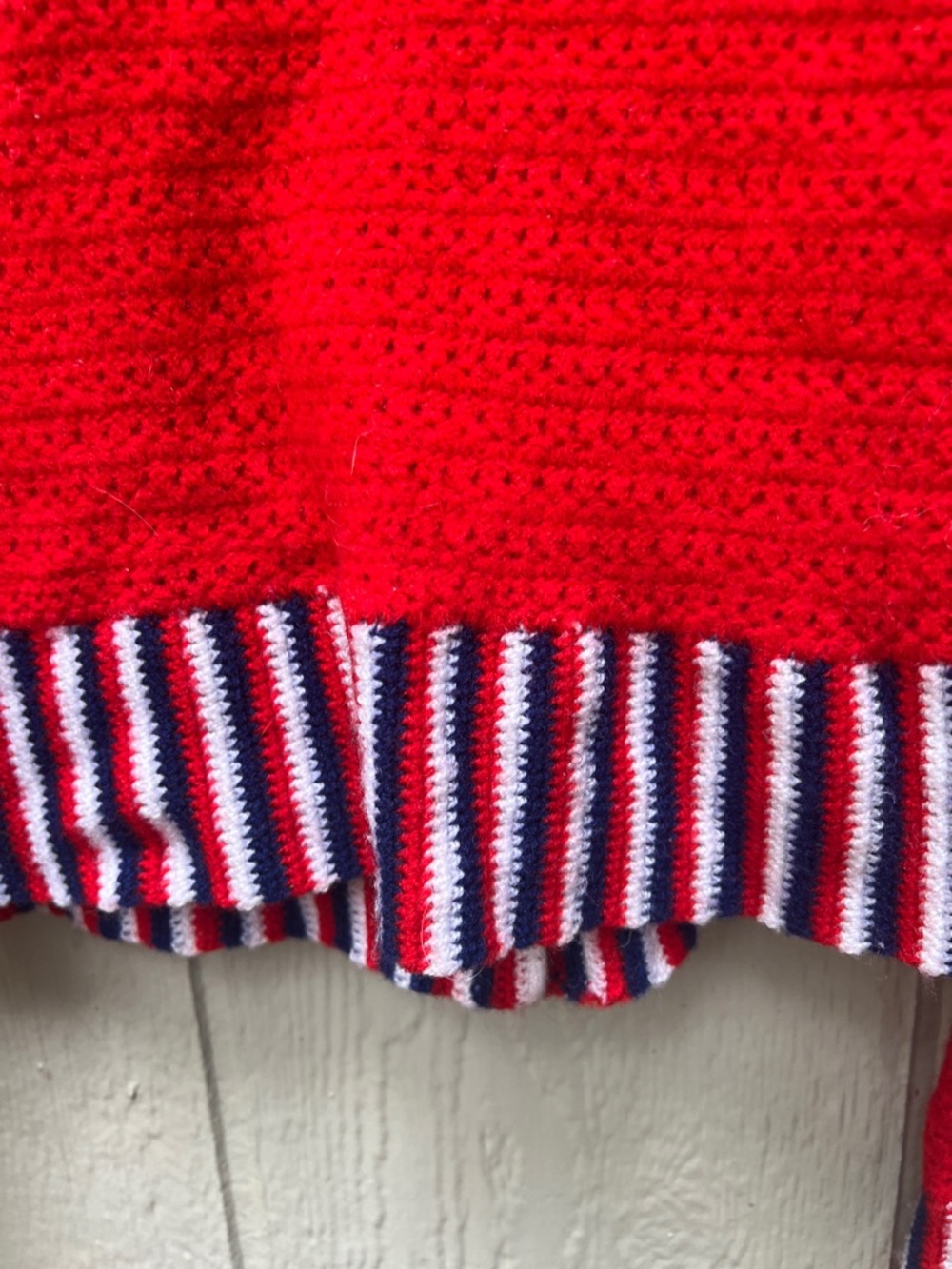 Vintage Red Button-Up Sweater with Striped Trim - Picture 4 of 6